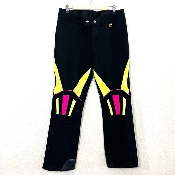Vintage 80’s Schoeller Of Switzerland Ski Pants Black Neon Pink Yellow Size 38